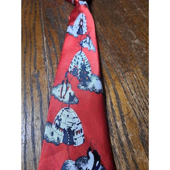 Funtyme Christmas Holiday Santa Red Grey Black White Polyester Mens Neck Tie - Picture 2 of 4